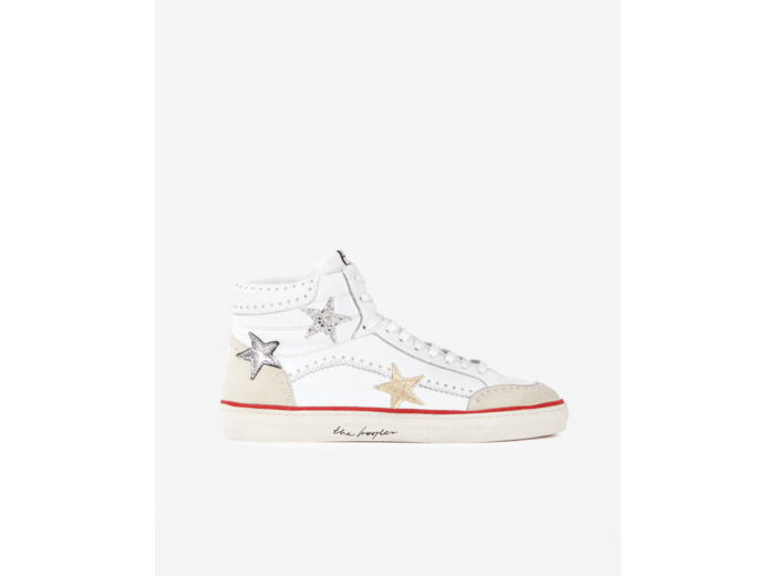 Baskets montantes en cuir blanc avec étoiles white
