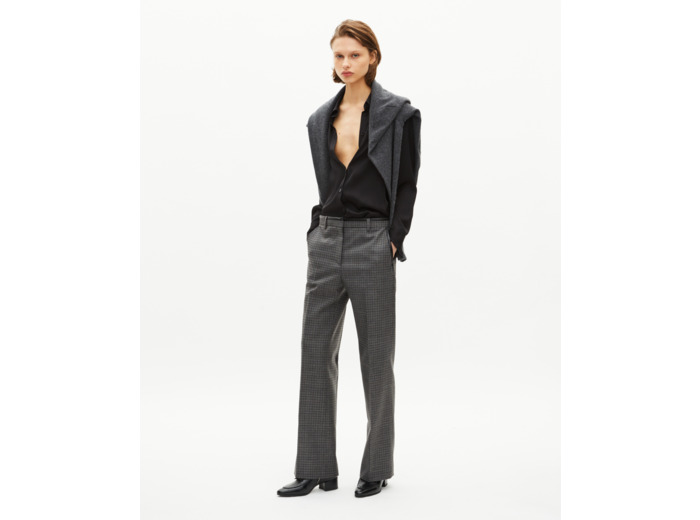 Pantalon tailleur droit en pied de puce noir et gris black