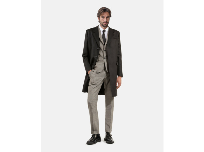 Manteau long simple croisure black