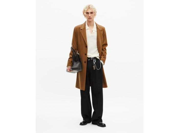 Manteau en laine col revers en cuir camel camel