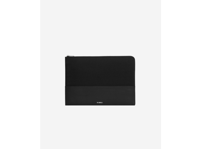 Pochette d'ordinateur en canvas et cuir grainé noir black