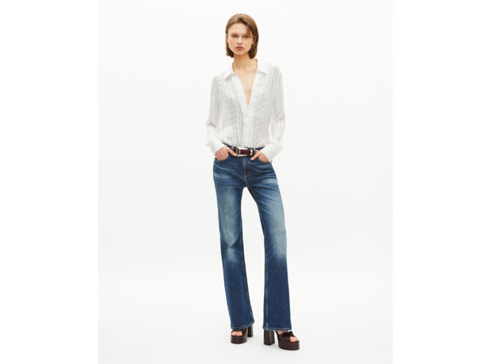Chemise avec volants en soie blanche white