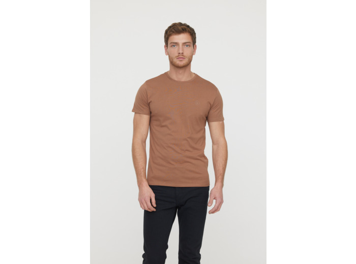 T-shirt basique col rond manches courtes en coton bio avec print poirtine