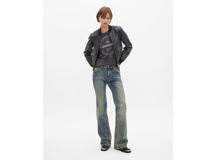 Blouson en cuir effet vintage noir black washed
