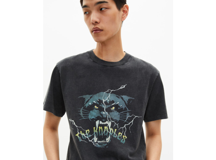 T-shirt avec sérigraphie panthère noir black washed