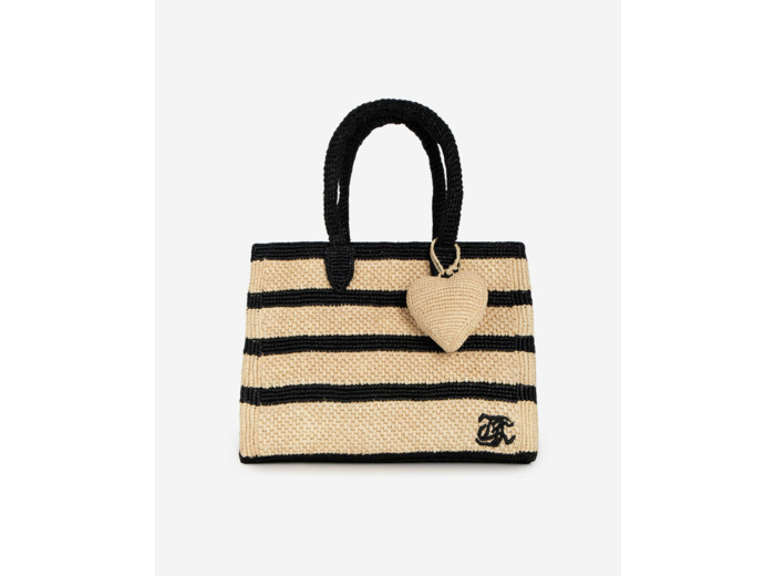 Sac cabas en raphia noir et écru ecru