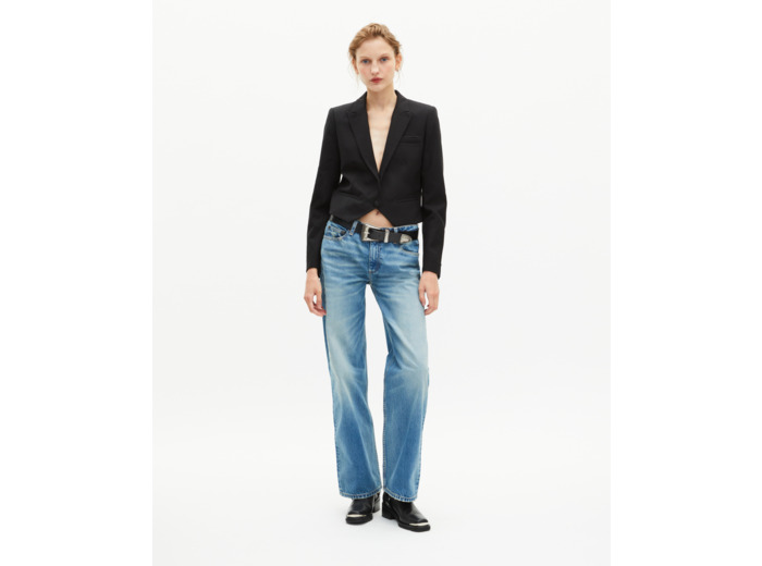 Veste courte asymétrique en laine noire black