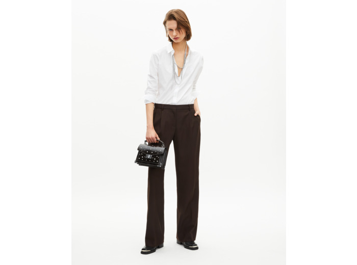 Pantalon tailleur large en laine mélangée marron brown