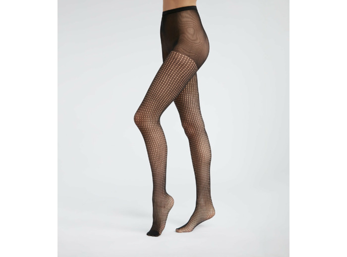 Collant femme en voile transparent motif cannage Noir Dim Style