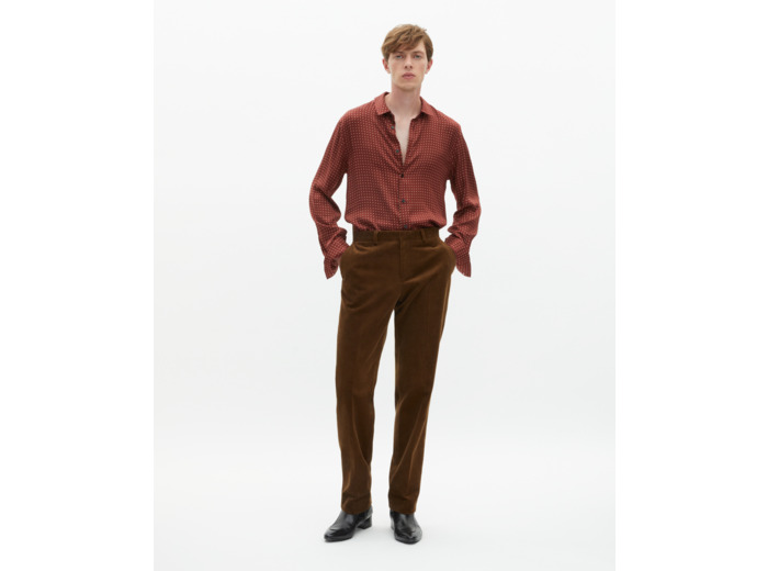 Pantalon de costume ajusté en velours côtelé marron caramel