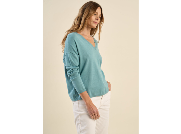 Pull maille fine col V