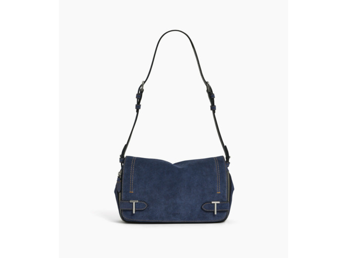 Petit sac bandoulière Simone en cuir suède effet denim