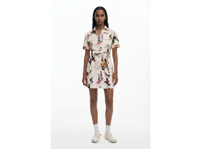 Robe À Manches Courtes En Tissu – Femme