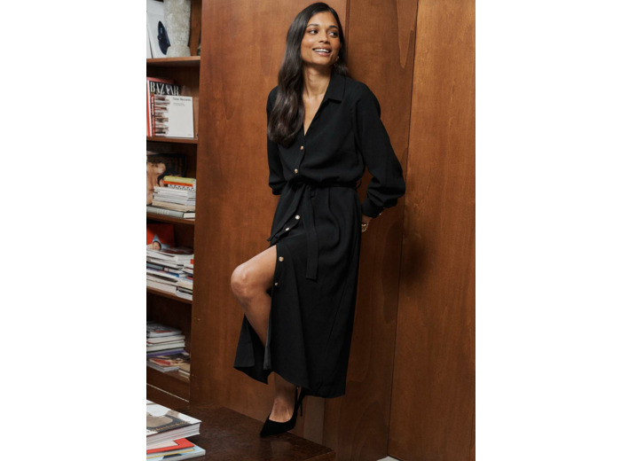 Robe longue à nouer à la taille avec manches longues