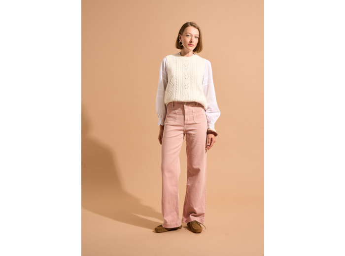 Pantalon coupe large en coton taille haute