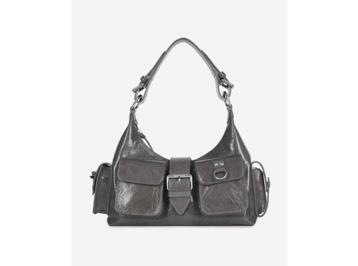 Sac amelia en cuir craquelé gris grey