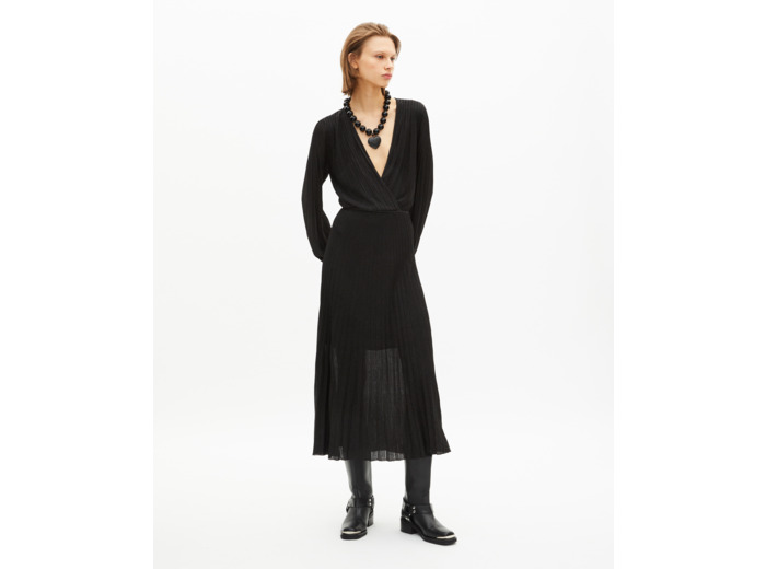 Robe longue plissée en lurex noire black