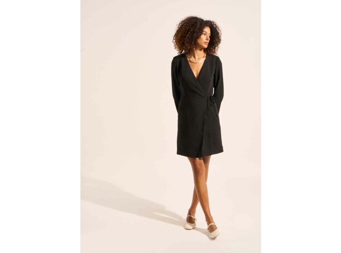 Robe courte coupe portefeuille à manches longues