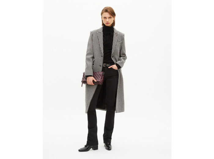 Manteau long pied de poule en laine noir et blanc black white