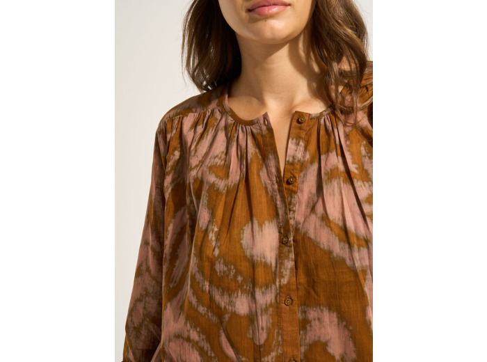 Chemise imprimée en coton à manches longues encolure ronde