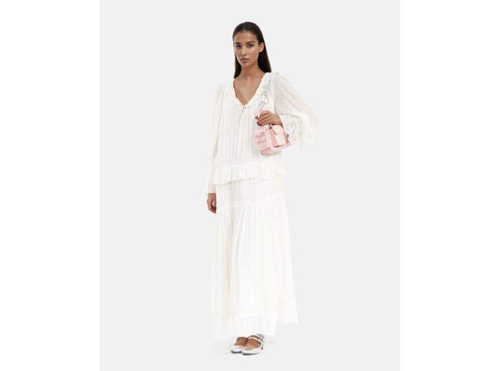Robe longue a volant ecru