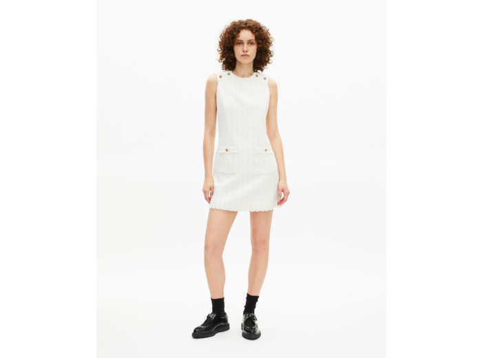 Robe courte sans manches en tweed écrue ecru