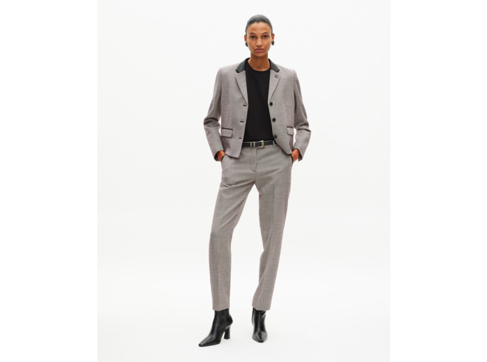 Pantalon tailleur ajusté en pied de poule noir et blanc black grey