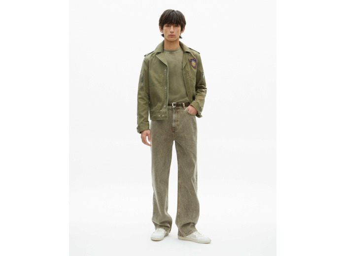 Blouson biker avec badge kaki