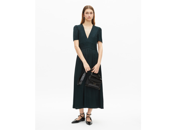Robe longue en jacquard léopard verte foncé green