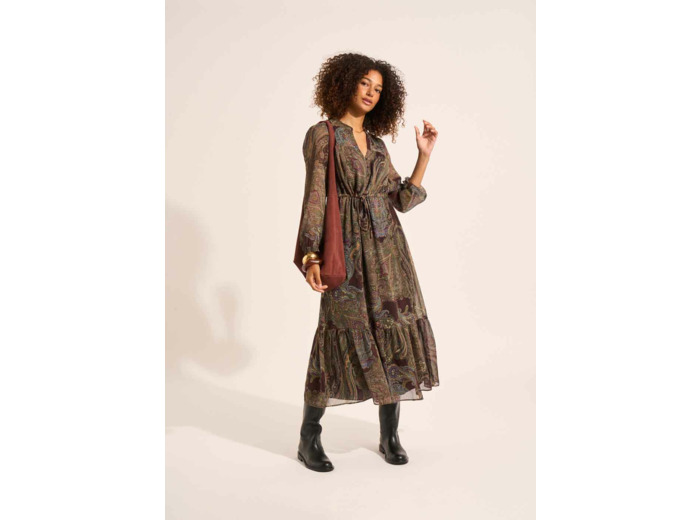 Robe longue à imprimé avec des manches longues bouffantes