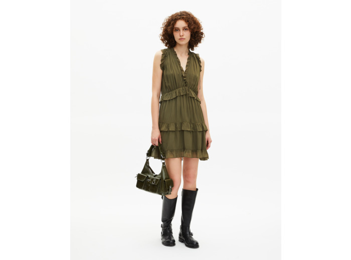 Robe courte avec volants kaki kaki