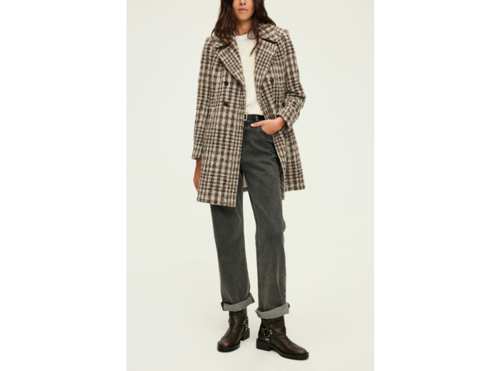 Manteau mi-long cintré à carreaux - LIVIE
