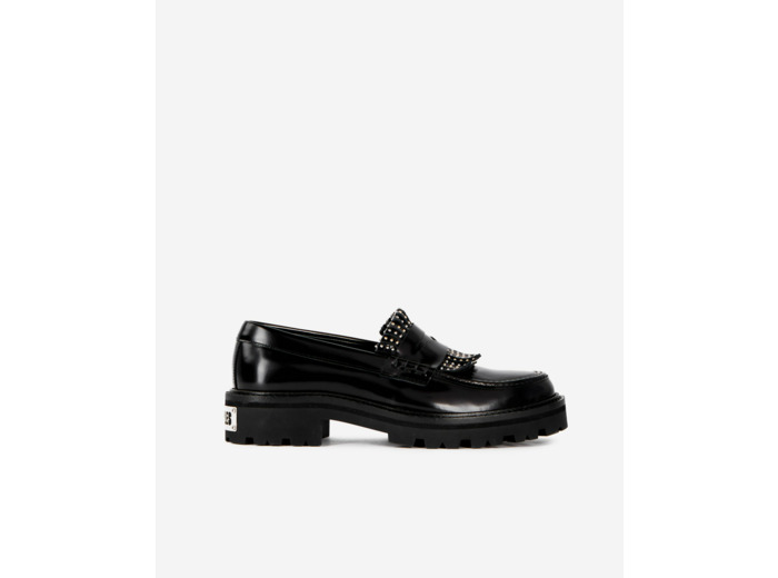Mocassins Penny en cuir noir avec franges et studs black