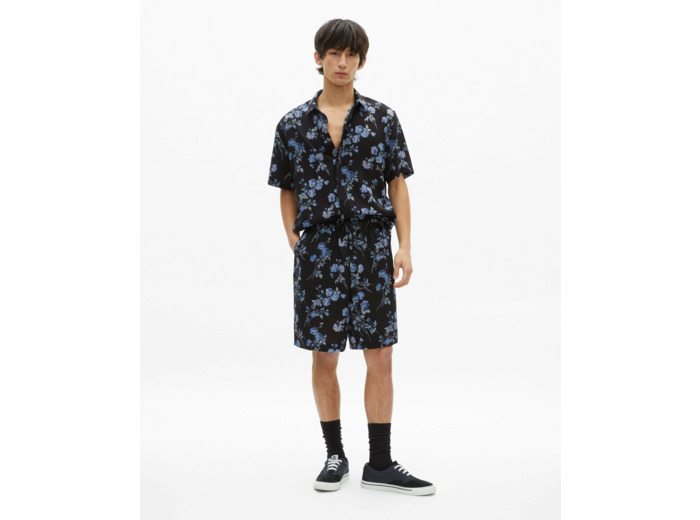 Chemise a manches courtes print fleuri black blue