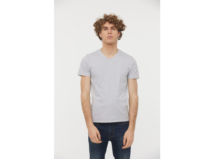 T-shirt basique col V manches courtes en coton bio avec print poirtine