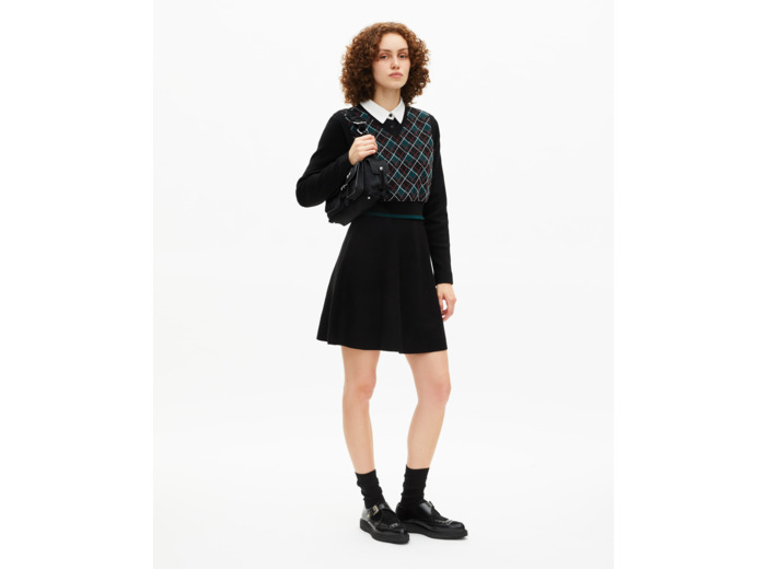 Robe courte en maille à carreaux noire black