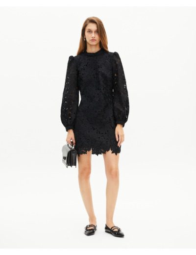 Robe courte en dentelle fleurie noire black