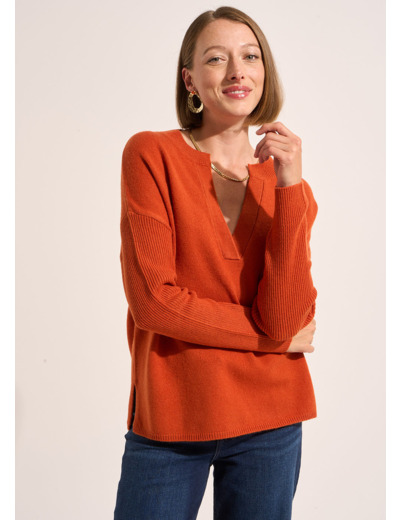 Pull ample en laine à col V et manches mi-longues