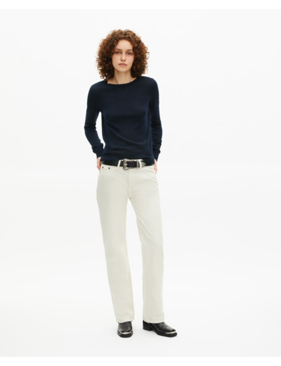 Pull col rond en laine mérinos marine bleu