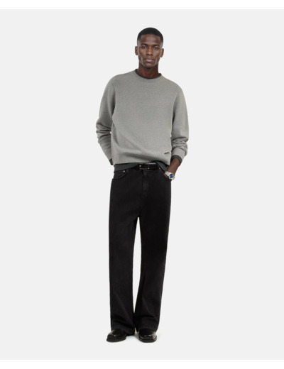 Pull col rond bi-color middle grey / anthracite