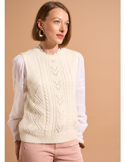 Pull sans manches à col rond et jeu de points