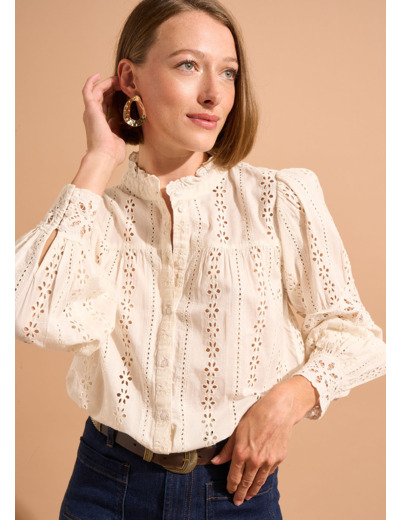 Chemise ample en broderie anglaise à col volanté