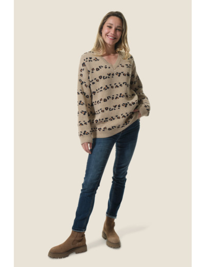 Pull femme à rayures imprimé léopard Camelise