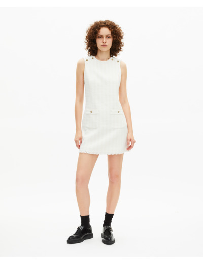 Robe courte sans manches en tweed écrue ecru