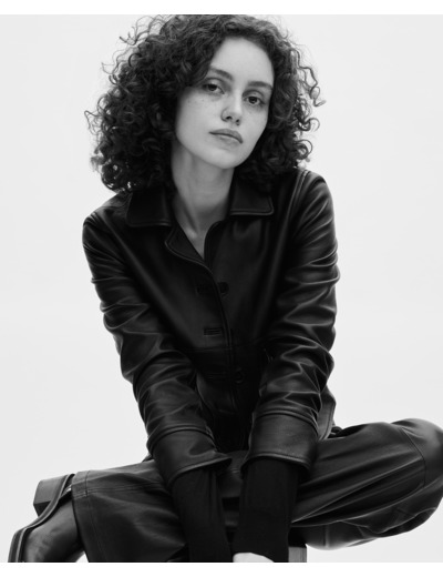 Blouson court en cuir noir black