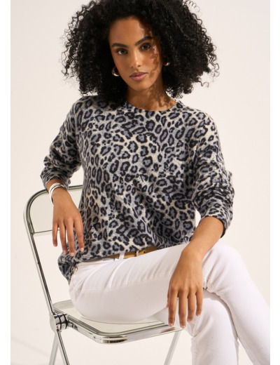 Pull en cachemire imprimé léopard