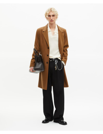 Manteau en laine col revers en cuir camel camel