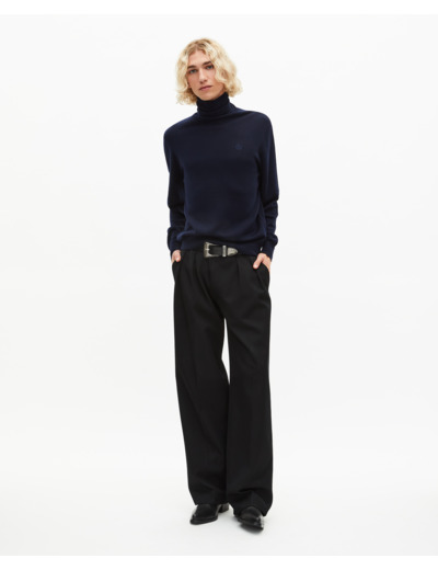 Pull col roulé en laine mérinos marine bleu