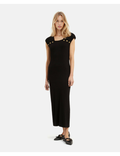 Robe longue details epaulettes black