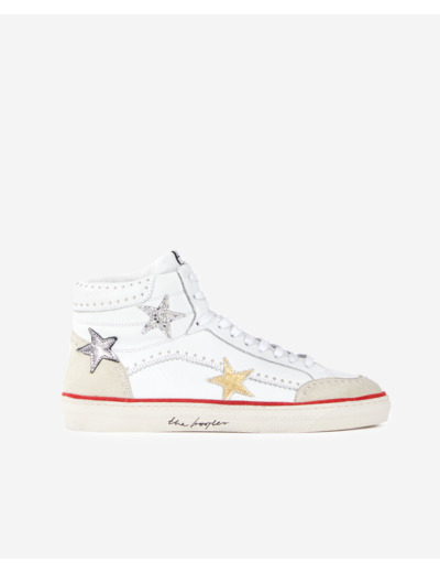 Baskets montantes en cuir blanc avec étoiles white